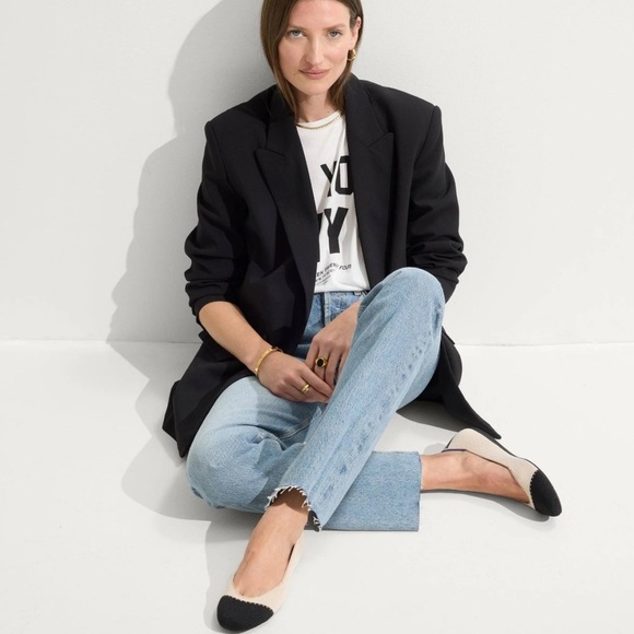 Rothy's Ballet Flat Cream Black Captoe TUXEDO Back Stripe Flat Shoes Sz 6.5/7 - Picture 6 of 16